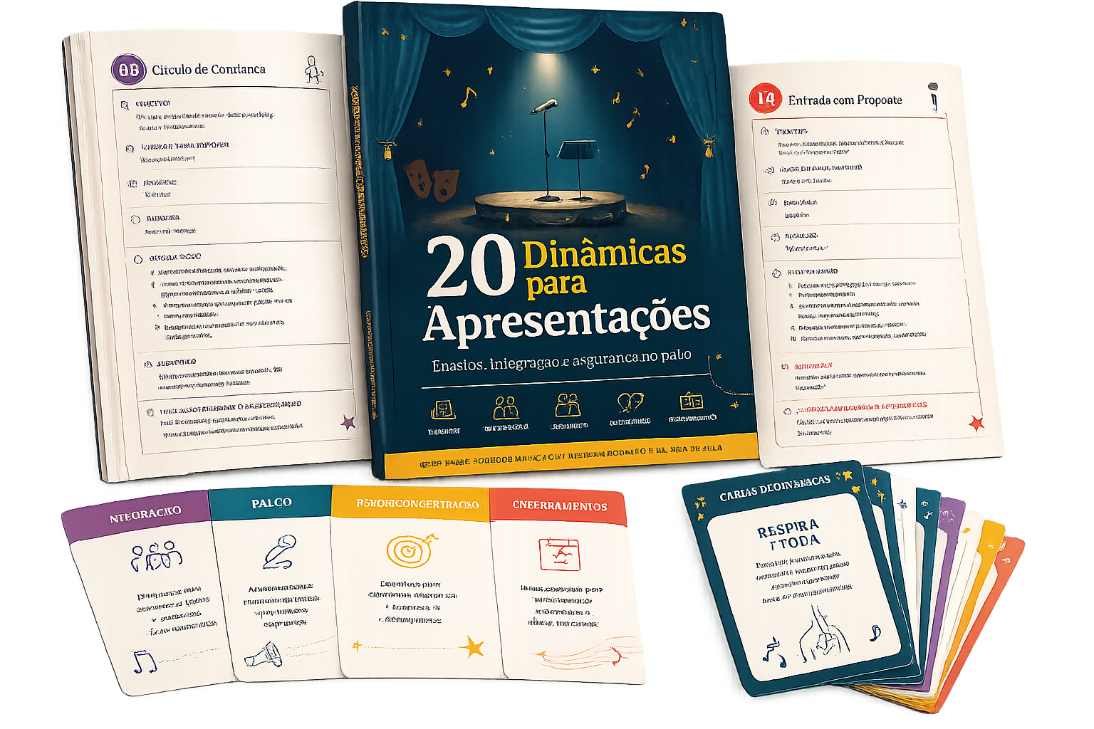 Mockup do bônus 20 Dinâmicas para Apresentações